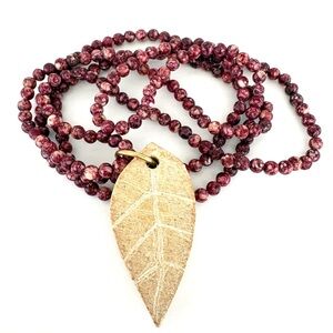 Natural Stone Necklace Leaf Pendant Earthy Primitive Carved Necklace